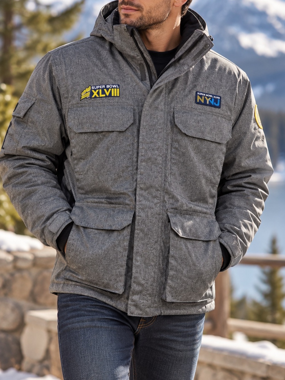 Official NFL Super Bowl XLVIII NYNJ Winter Parka Jacket Gray M